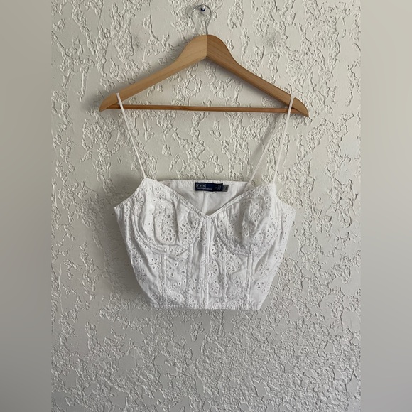 Polo Ralph Lauren® Eyelet Linen Bustier Corset Top - White - 8 - Picture 2 of 7